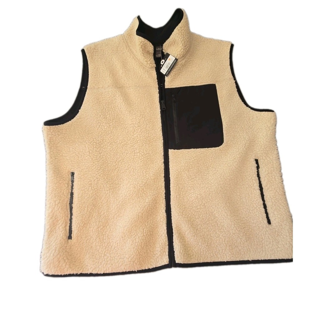 Eddie Bauer Womens Chilali Sherpa Fleece Vest XXL T2XL Oyster Cream Black NWT
